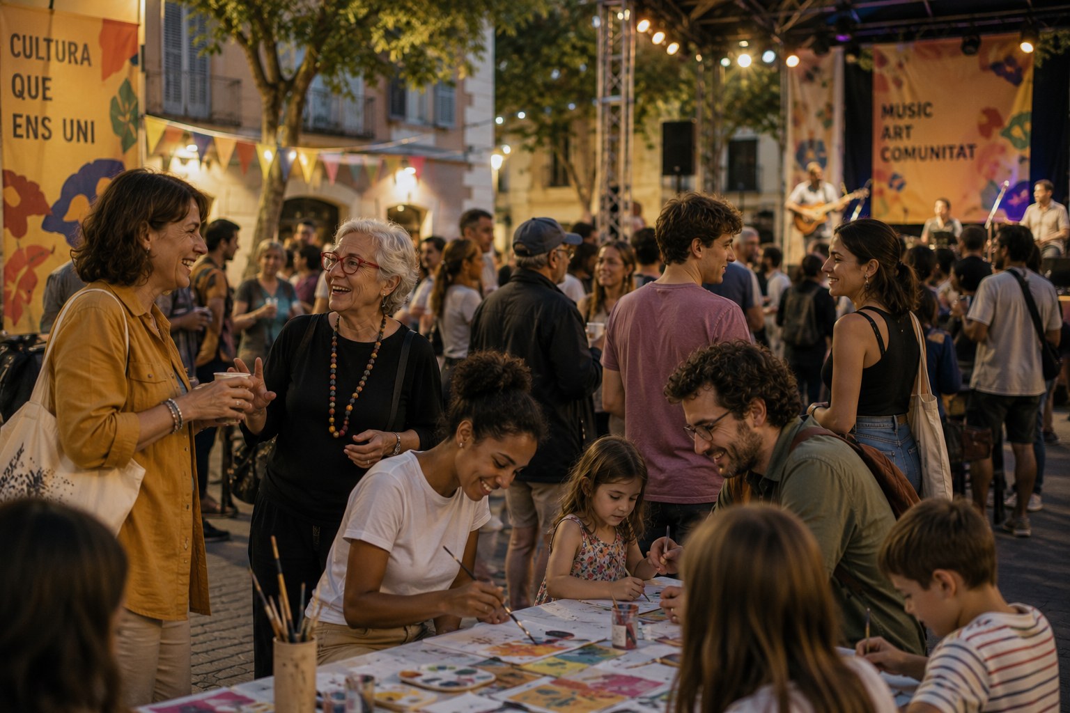 Neighbours of different generations meeting in a public space